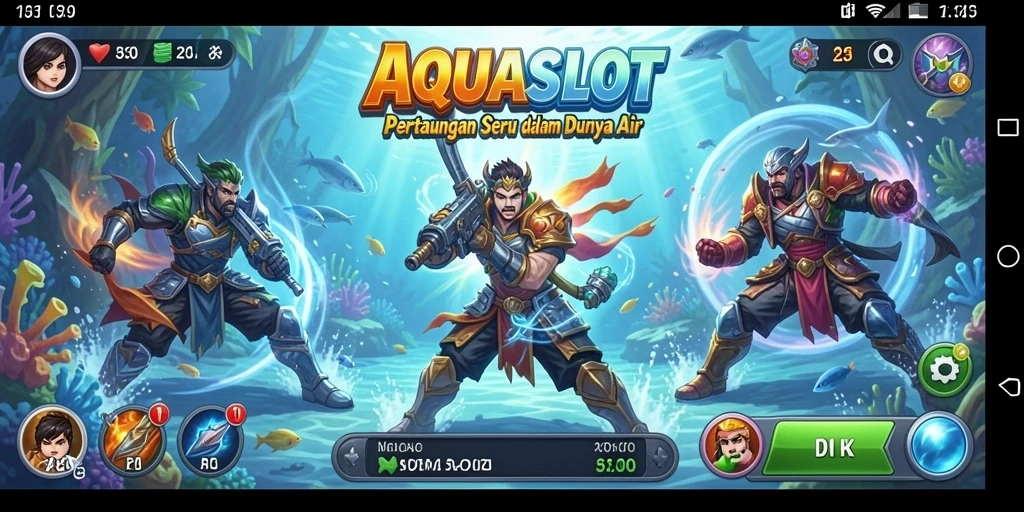 Screenshot menampilkan aksi pertarungan seru dalam AQUASLOT.