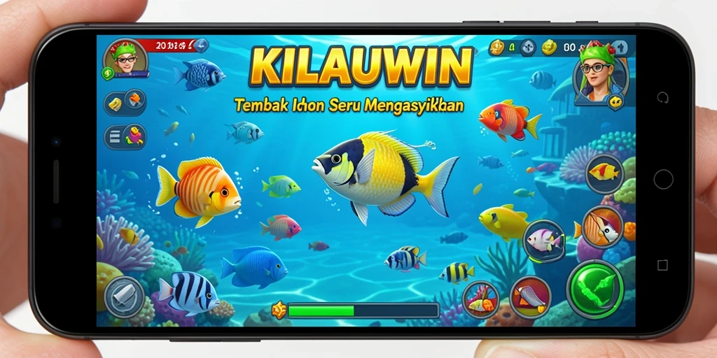 Tampilan gameplay KILAUWIN saat menangkap ikan dengan grafis menarik.