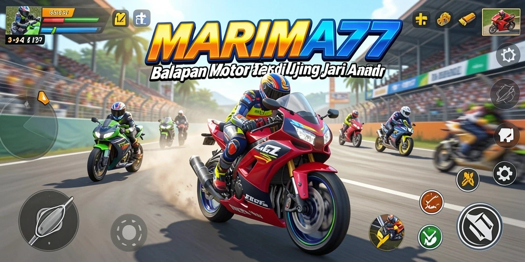 Tampilan gameplay balapan motor yang mendebarkan dalam MARIMA77.