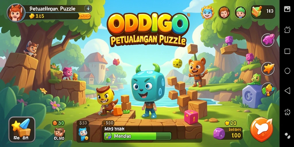 Tampilan gameplay ODDIGO yang penuh warna dan menantang.