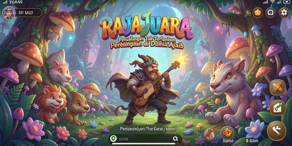 Gameplay <strong>RAJAJUARA</strong> menampilkan karakter berpetualang di dunia yang memukau.