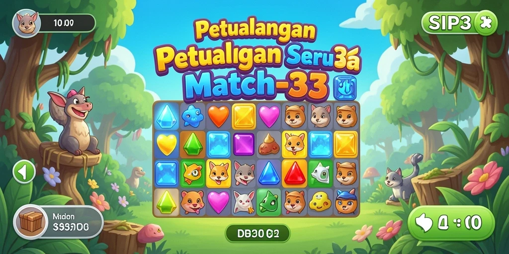 Tangkapan layar SIP33 menampilkan gameplay Match-3 yang penuh warna dan menarik.