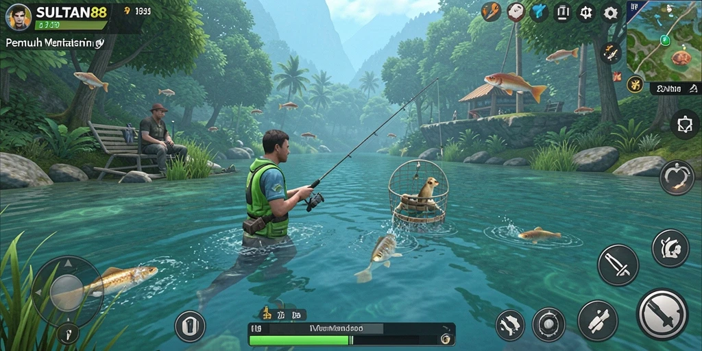 Tampilan gameplay seru SULTAN88 saat memancing di laut.