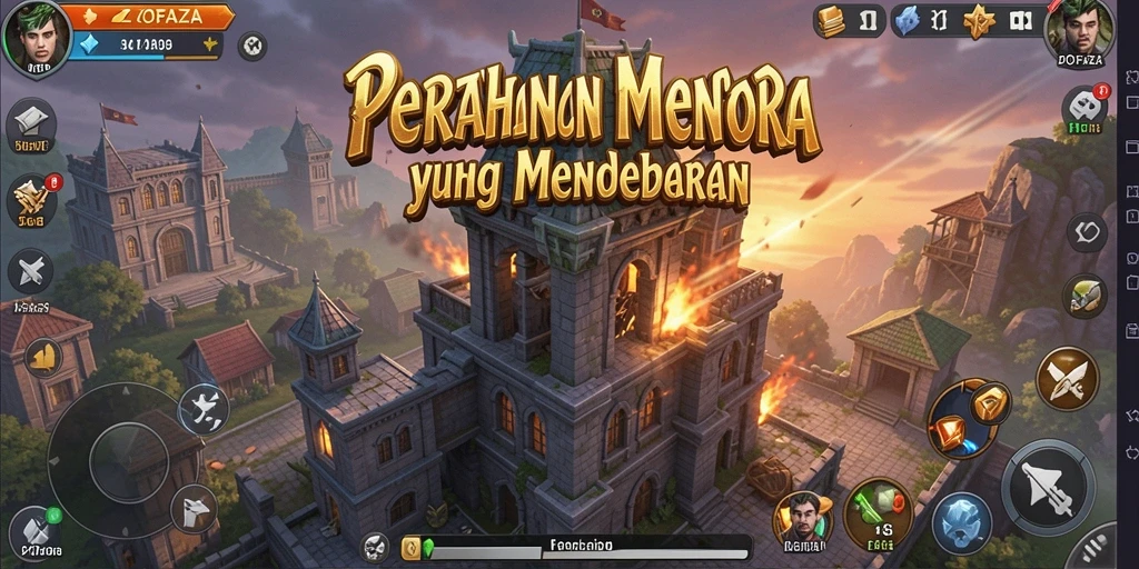 Screenshot gameplay ZOFAZA yang menampilkan aksi pertahanan menara.